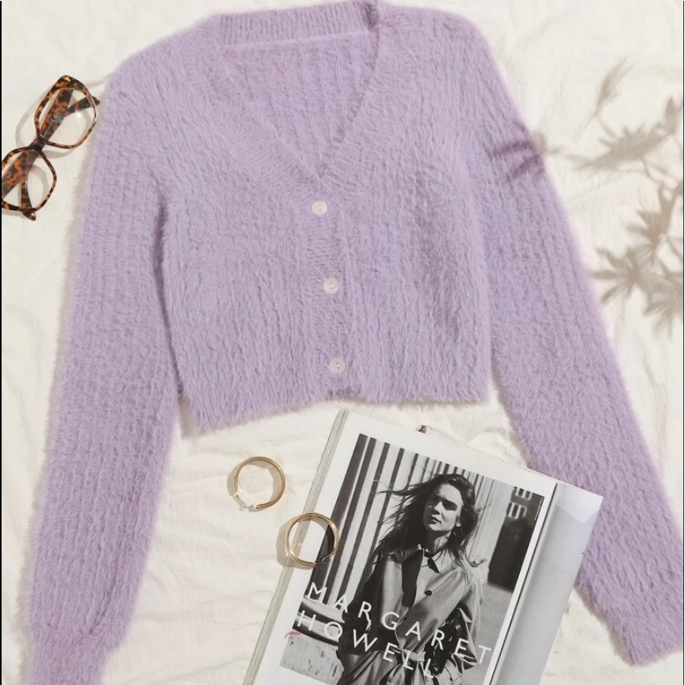 Fuzzy cropped cardigan top